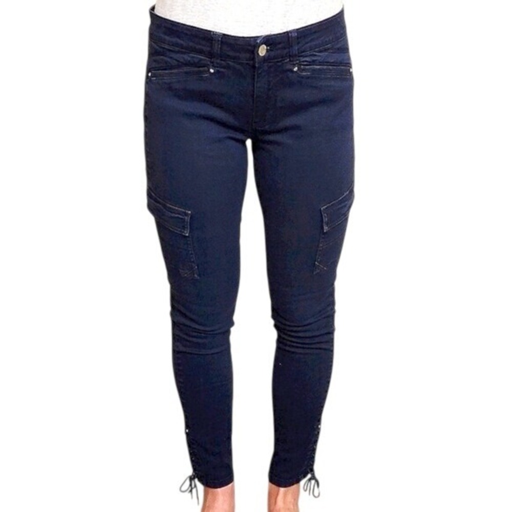 16 L Long WHBM White House Black Market navy skinny cargo pocket lace ankle pant